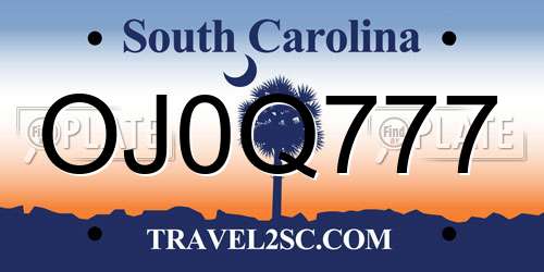 OJ0Q777 South Carolina License Plate