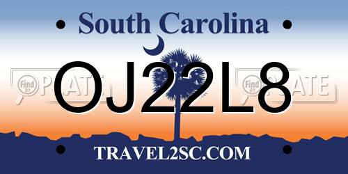 OJ22L8 South Carolina License Plate