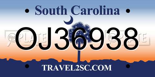 OJ36938 South Carolina License Plate