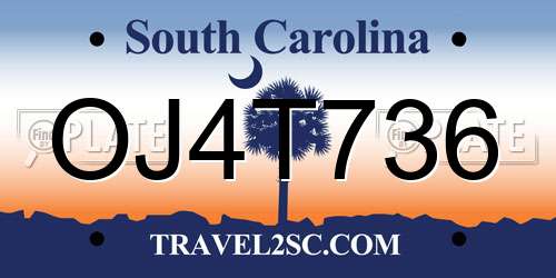 OJ4T736 South Carolina License Plate