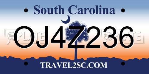 OJ4Z236 South Carolina License Plate
