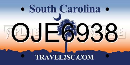 OJE6938 South Carolina License Plate