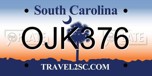 OJK376 South Carolina License Plate