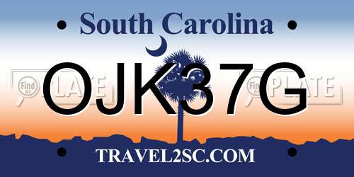OJK37G South Carolina License Plate
