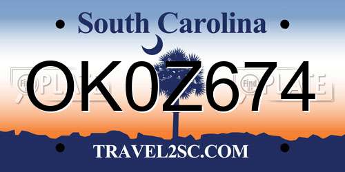 OK0Z674 South Carolina License Plate