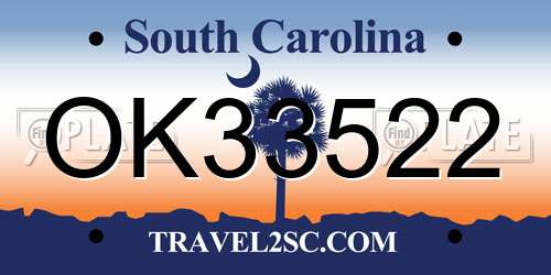 OK33522 South Carolina License Plate