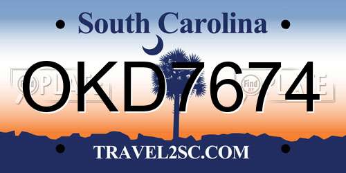OKD7674 South Carolina License Plate