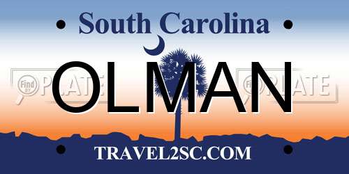 OLMAN South Carolina License Plate