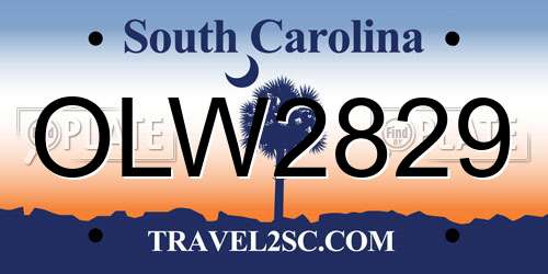 OLW2829 South Carolina License Plate