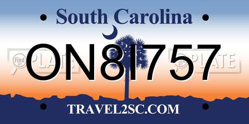 ON8I757 South Carolina License Plate