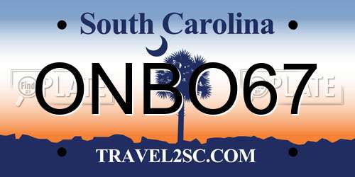 ONBO67 South Carolina License Plate