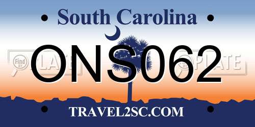 ONS062 South Carolina License Plate