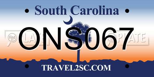ONS067 South Carolina License Plate