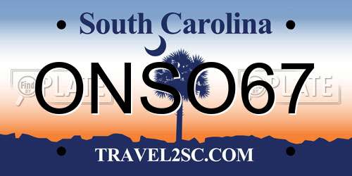 ONSO67 South Carolina License Plate