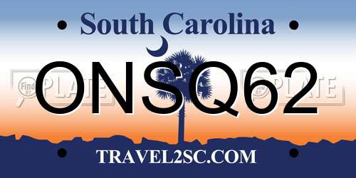 ONSQ62 South Carolina License Plate