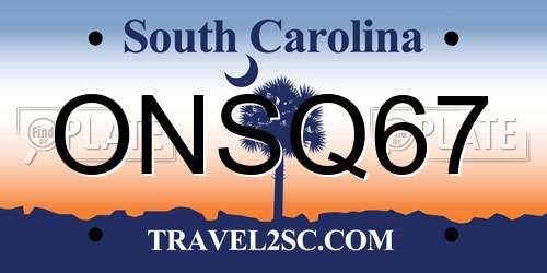 ONSQ67 South Carolina License Plate