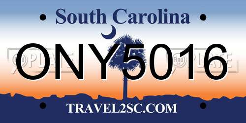 ONY5016 South Carolina License Plate
