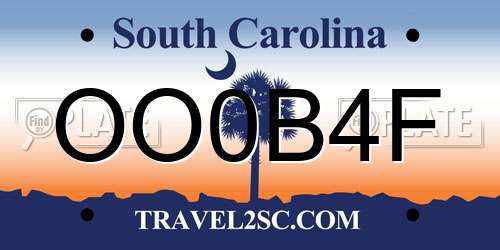 OO0B4F South Carolina License Plate