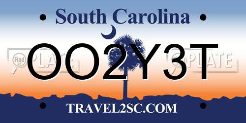 OO2Y3T South Carolina License Plate