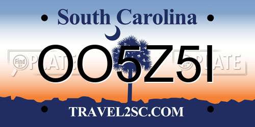 OO5Z5I South Carolina License Plate