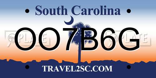 OO7B6G South Carolina License Plate