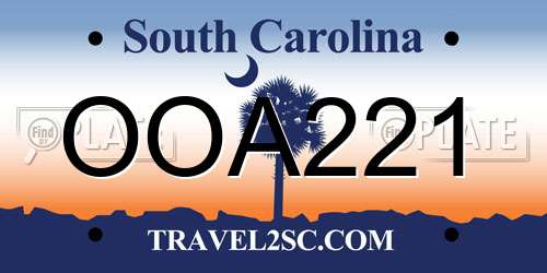 OOA221 South Carolina License Plate