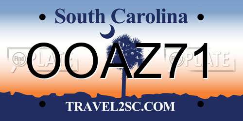 OOAZ71 South Carolina License Plate