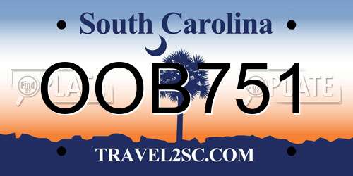 OOB751 South Carolina License Plate