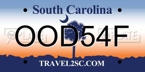 OOD54F South Carolina License Plate