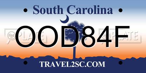 OOD84F South Carolina License Plate
