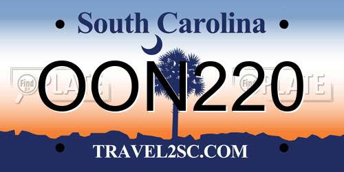OON220 South Carolina License Plate