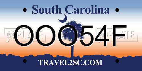 OOO54F South Carolina License Plate