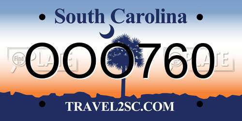 OOO760 South Carolina License Plate