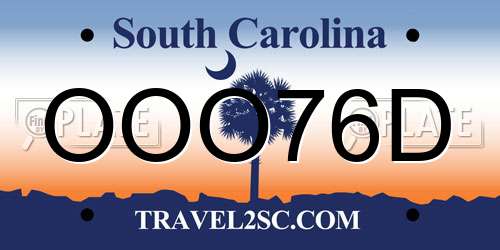OOO76D South Carolina License Plate