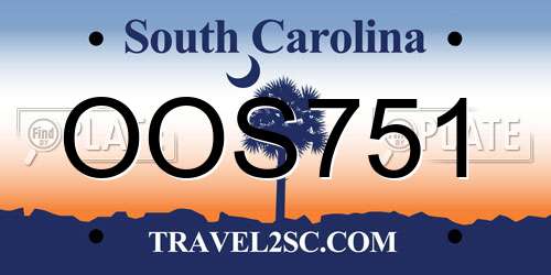 OOS751 South Carolina License Plate