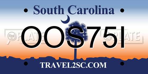 OOS75I South Carolina License Plate