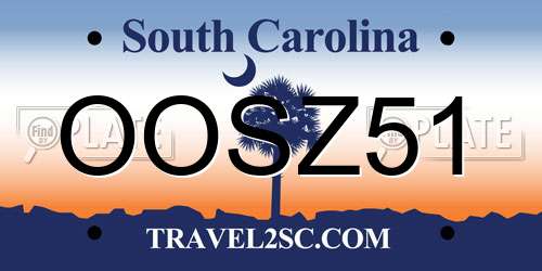 OOSZ51 South Carolina License Plate