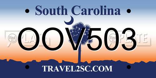 OOV503 South Carolina License Plate