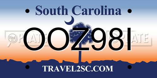 OOZ98I South Carolina License Plate
