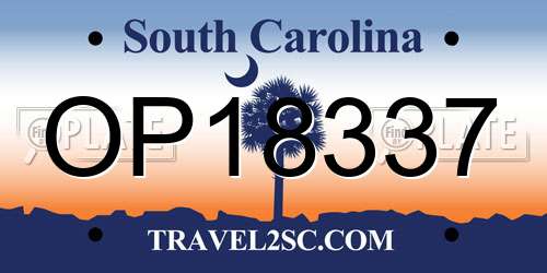 OP18337 South Carolina License Plate