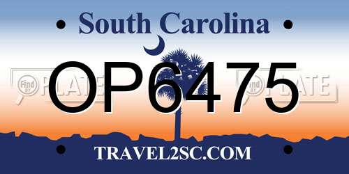 OP6475 South Carolina License Plate