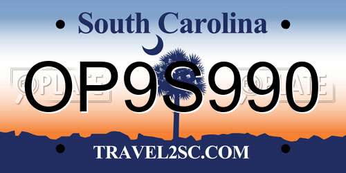 OP9S990 South Carolina License Plate