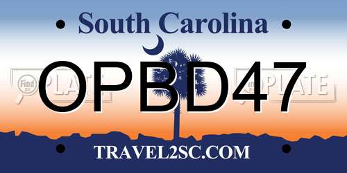 OPBD47 South Carolina License Plate