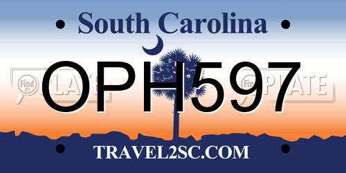 OPH597 South Carolina License Plate