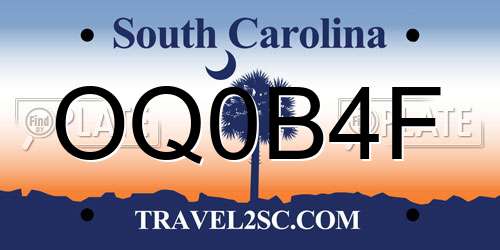 OQ0B4F South Carolina License Plate