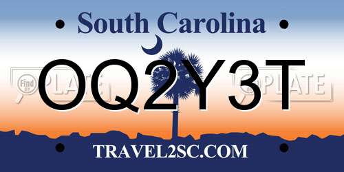 OQ2Y3T South Carolina License Plate