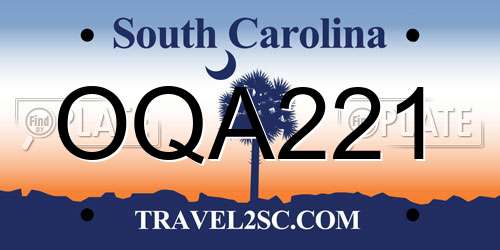 OQA221 South Carolina License Plate
