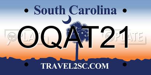 OQAT21 South Carolina License Plate