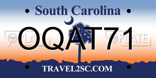 OQAT71 South Carolina License Plate