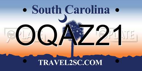 OQAZ21 South Carolina License Plate
